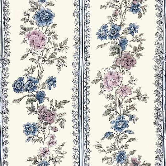 Vintage Floral Wallpaper Peel and Stick Boho Wallpapers 17.5in x32.8ft Blue/Beige Floral Wall Mural Vinyl Removable Self Adhesive Nursery Modern Wallpaper for Bookshelf Cabinets Bathroom Walls