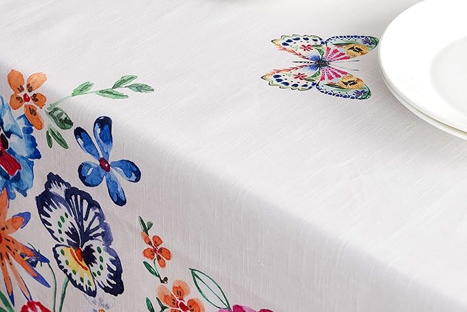Maison d' Hermine Table Cloth Rectangle Table 100% Cotton 60 x 120 Inches Tablecloth Reusable for Dining Room, Farmhouse, Home, Party, Festive & Wedding Spring Summer - Happy Florals - High Summer