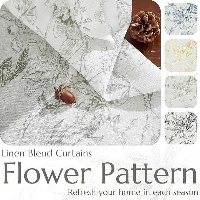 jinchan Floral Curtains 108 Inch Length Charcoal Grey Flower Linen Farmhouse Curtain for Living Room French Country Vintage Curtain Rod Pocket Curtains Set 2 Panels Gray Floral Printed