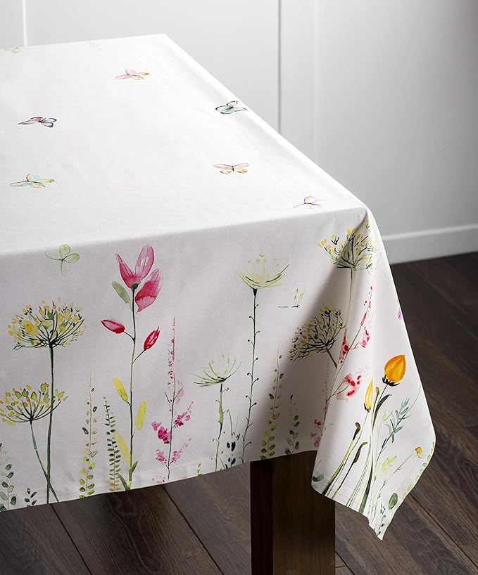 Maison d' Hermine Table Cloth Rectangle Table 100% Cotton 54 x 72 Inches Tablecloth Reusable Decorative for Dining Room, Farmhouse, Home, Party, Festive & Wedding Spring Summer - Botanical Fresh
