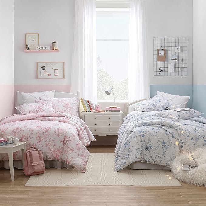 Laura Ashley - Twin Comforter Set, Soft & Reversible Cotton Bedding with a Smooth Feel, Medium Weight for Year Round Comfort, 2 Piece Bed Set with Matching Pillowcase (Delphine Mauve Pink)