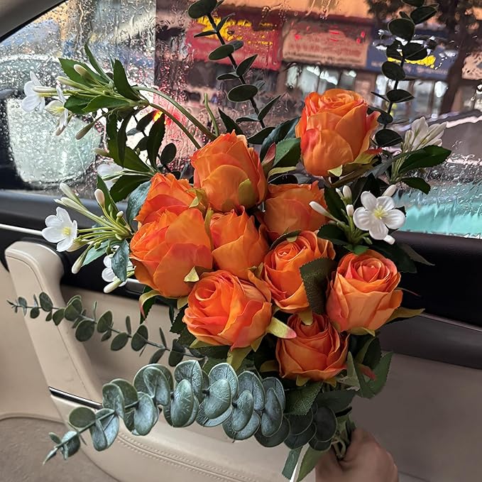 Artificial Roses 50 Pcs - Lifelike Single Stem Fake Roses with Natural Petal Texture,Fade-Resistant Silk Flowers for Wedding Decor,Home Vase Arrangements,Party Centerpieces (50, Orange)
