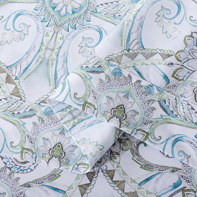 FADFAY Blue Paisley Sheets Set Twin Classic Boho Paisley Bedding Luxurious Bohemian Damask Paisley Bed Sheet Breathable 100% Egyptian Cotton 800 Thread Count Deep Pocket Fitted Sheet 4Pcs, Twin Size