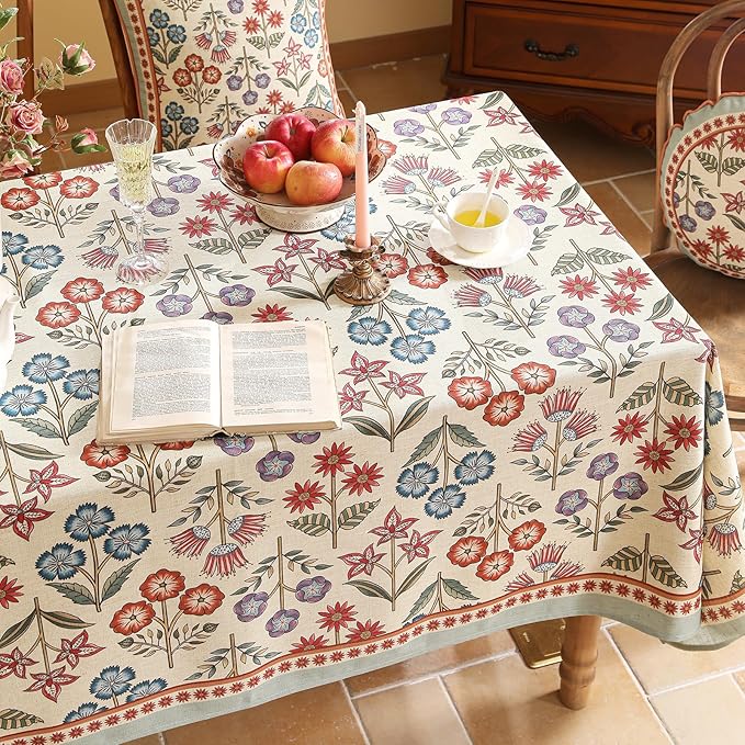 French Linen Square Tablecloth,Vintage Colorful Multiple Prints Soft and Durable Tablecloths,Decor Table Cover for Kitchen,Dining,Tea Party,Thanksgiving,Christmas,67"*67"-Lohi