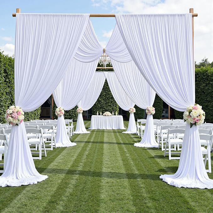 PartyVillage 40ft×15ft White Backdrop Curtain for Wedding Parties, 8 Panels Wrinkle Free 15 FT Long Polyester Photo Backdrop Drapes Back Drop Cloth for Birthday Photography Background