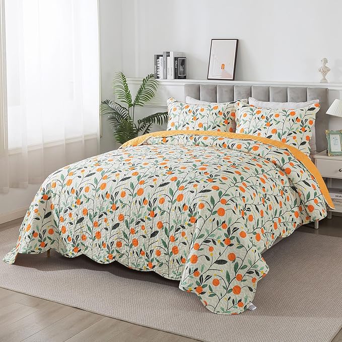 HoneiLife Floral Quilt Sets - Botanical Bedspreads 3-Piece, Wildflower Coverlet for Queen Beds, Lightweight Bed Cover, All Season Use