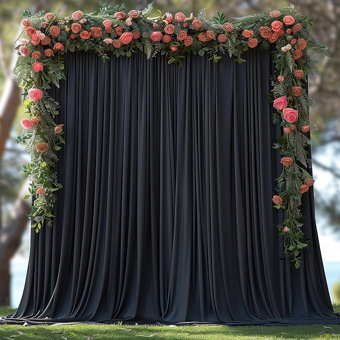 30x7ft Wrinkle Free Black Backdrop Curtain for Parties Soft Fabric Drapes Wedding Black Curtain Backdrop for Birthday Party Decorations Background for Photography 5x7ft, 6 Panels