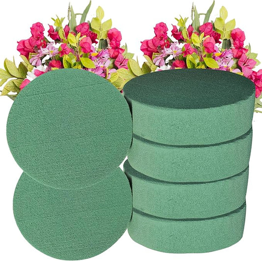 Lageza Pack of 6 Round Floral Foam Blocks (4.5” X1.5”) Dry & Wet Green Flower Foam Blocks for Fresh & Artificial Flower Arrangements, Party Decorations, Florist Supplies (Size: 4.5 Inch)
