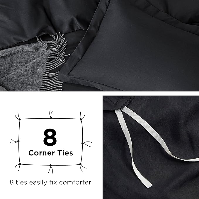 Bedsure Duvet Cover Full Size - Soft Double Brushed Bedding Set for Kids & Adults, Zipper Closure, 3 Pieces, Includes 1 Duvet Cover (80"x90") & 2 Pillow Shams, NO Comforter, Black