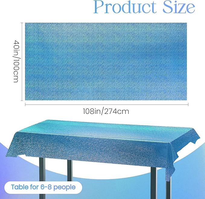 2 pcs Light Blue Holographic Plastic Tablecloths Laser Table Covers 40" x 108" Foil Disposable Table Cloths for Party Birthday Wedding Christmas Holiday Party Decorations