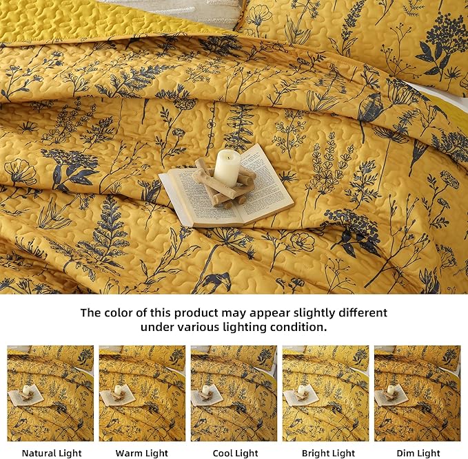 JANZAA King Size Ginger Quilt Bed Spread Boho Quilt Set 3 Pieces Lightweight Comforter Reversible Bedding Set, 1 Quilt 104x90 inches, 2 Pillowcases