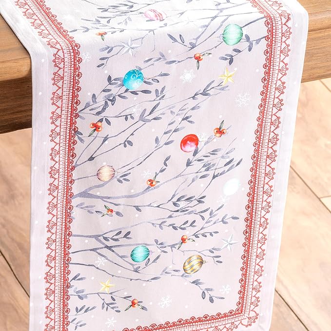 Maison d' Hermine Table Runner 100% Cotton Single Layer Table Runners 72 inches Long for Thanksgiving Christmas Decorations Home Kitchen Dining Party Wedding (Fairy Christmas, 14.5" x 72")
