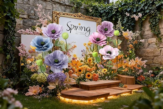 Giant Artificial Flowers 5Pack Fake Flowers for Decoration, Fabric Poppy Flower for Wedding Birthday Easter Party Mother's Day Banquet Photography Props Garden Shop Window Display Decor(Dark Colorful)