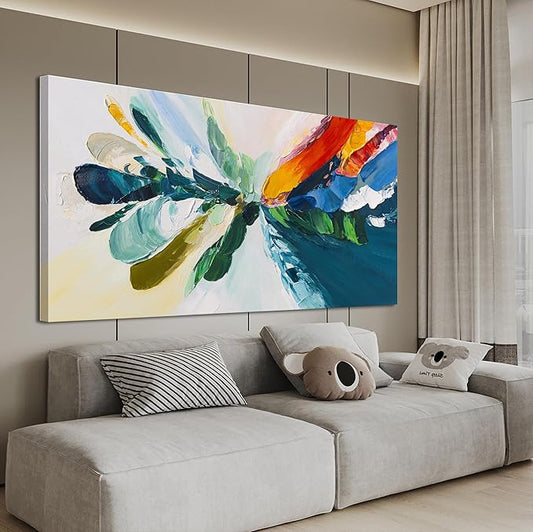 Canvas Wall Art Decor Large Wall Art Pictures For Living Room Blue White Wall Art Decor Canvas Abstract Art Colorful Abstract Wall Art Prints Art Work For Bedroom Office Kitchen Wall Decor 29" x 58"