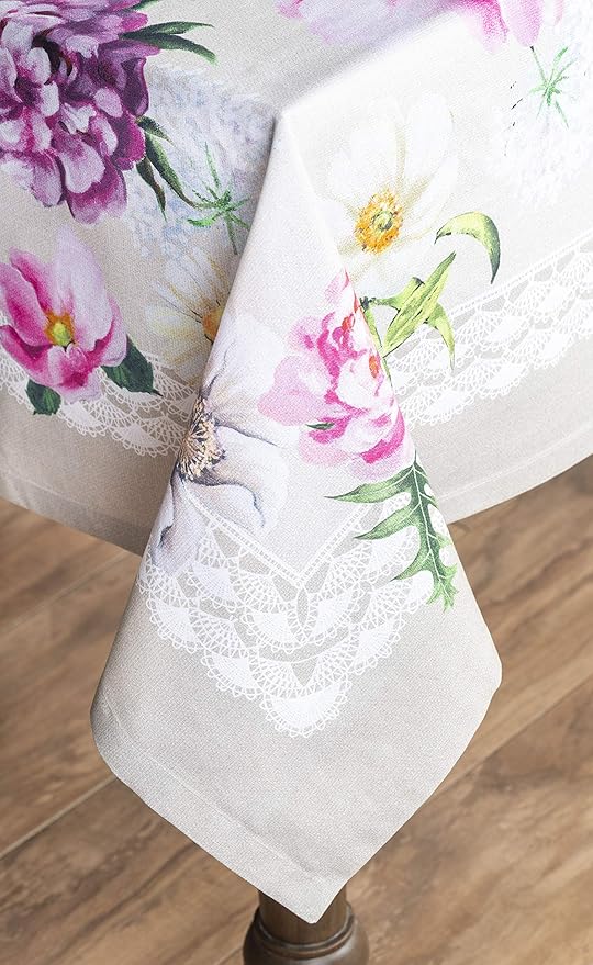 Maison d' Hermine Table Cloth Square Table 100% Cotton 54 x 54 Inches Tablecloth Reusable Decorative Everyday Use for Dining Room, Farmhouse, Home, Party, Festive & Wedding Spring Summer - Pivoine