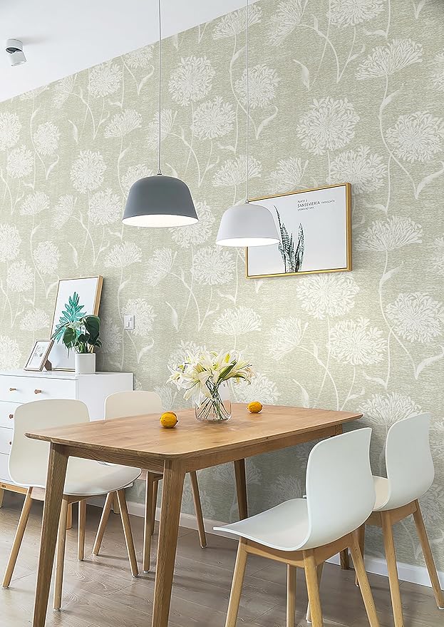 Safiyya Peel and Stick Wallpaper Floral Contact Paper Beige Grasscloth Wall Paper Neutral Self Adhesive Removable Wallpaper for Bedroom 197"x17.3" Covering Vinyl Rolls