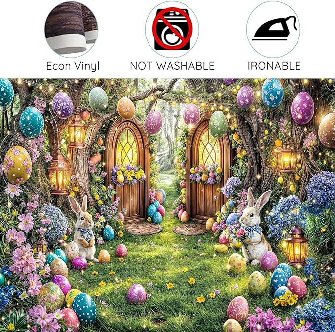 10X8ft Enchanted Forest Easter Backdrop Fairy Tale Rabbit Magic Garden Easter Egg Wonderland Floral Photography Background for Kids Girls Party Decoration Cake Table Photo Booth Props