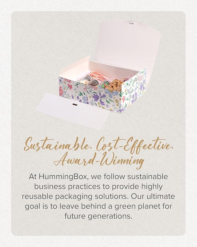 HummingBox Floral Gift Box Set of 16 - Gift Boxes for Presents & gifting on weddings, birthdays & more - Easy to Assemble Floral Gift Boxes With Lids & Ribbon Closure - Decorative Boxes With Lids