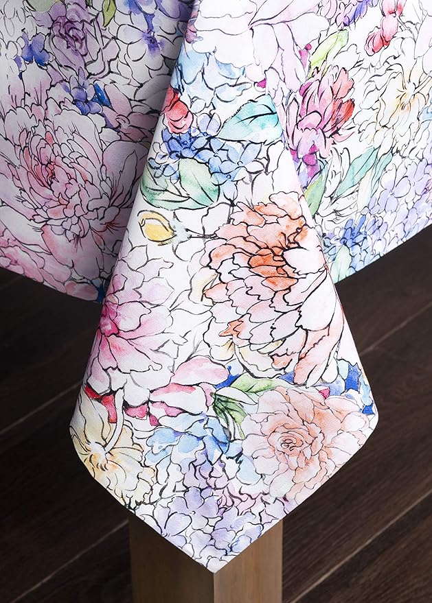 Maison d' Hermine Table Cloth Square Table 100% Cotton 60 x 60 Inches Tablecloth Reusable Decorative Everyday Use for Dining Room, Farmhouse, Home, Party, Festive & Wedding Spring Summer - Floral Love