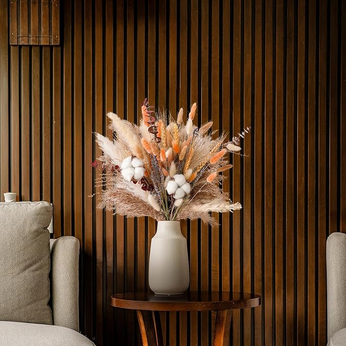 Fall Dried Flower Bouquet – Boho Fall Decor with Pampas Grass, Cotton, and Orange Bunny Tails – Autumn Floral Arrangement for Home, Mantel, or Vase – Fall Decorations for Home Indoor & Porch