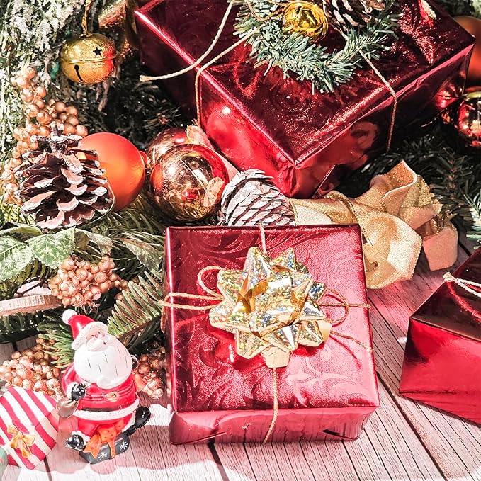 LeZakaa 3D Embossed Floral Foil Gift Wrapping Paper, Vintage Flower Metallic Foil for Birthday Christmas Party Holiday Gift Wrap, for DIY Crafts Scrapbook, Mini Roll 17 inch x 32.8 Ft(Red)