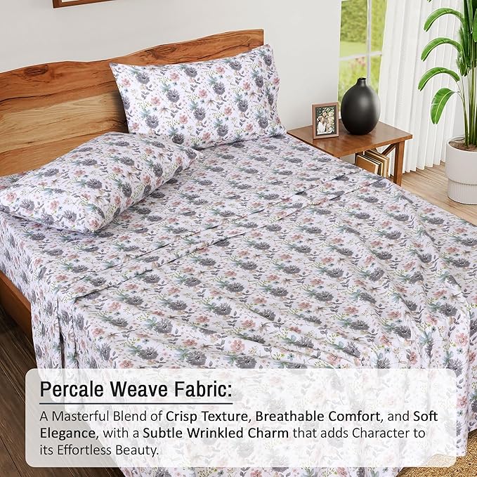 RUVANTI 100% Cotton Full Size Bed Sheets, 4 Pieces, Soft & Breathable Percale Weave Bedding, Deep Pocket 16", Hotel Standard, Crisp Cool Feel, Durable, Perfect Sheet Set Floral, Dandelion Field