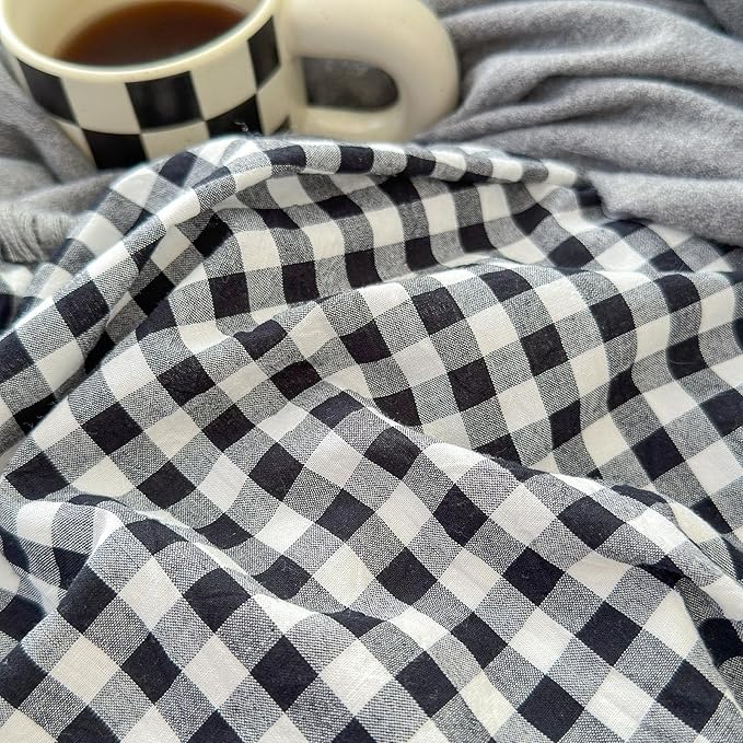 LifeTB Queen Comforter Set Black Gingham Comforter Modern Style Checkered Pattern Comforter Set Boho Grid Plaid Bedding Comforter Fluffy Soft Lightweight Grid Bedding Set Queen Size for All Season