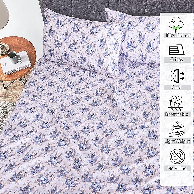RUVANTI 100% Cotton Twin XL Sheet Sets, 3 Pieces, Soft & Breathable Percale Weave Bedding, Deep Pocket 16", Hotel Standard, Crisp Cool Feel, Durable, Perfect Size Floral Sheets, Maple