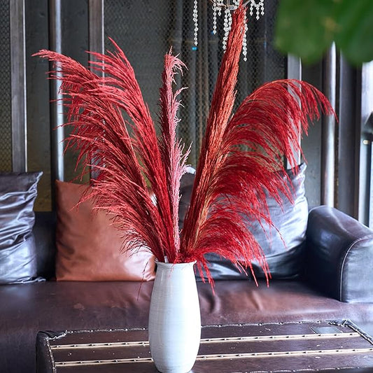 Pampas Grass Decor Tall,Long Pampas, Large Pompas Floral, Elegant Feather Flowers for Wedding Decorations, Living Room Decor (Natural Red, 4pcs 43.3"(110cm))