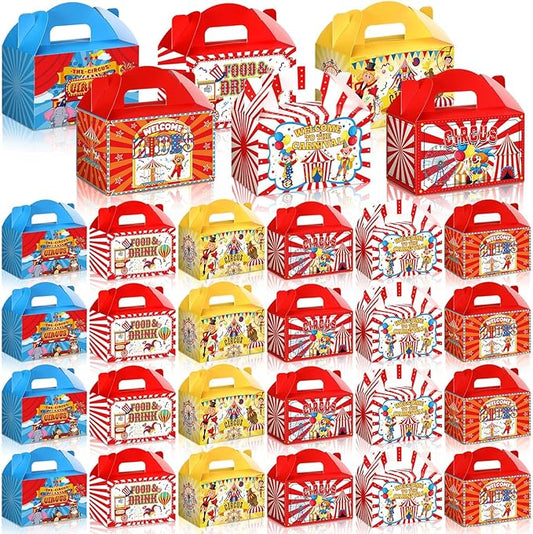 24 Pcs Halloween Circus Carnival Party Favors Boxes Goodie Candy Treat Gift Boxes with Handles Halloween Candy Containers for Circus Carnival Theme Party Decorations Birthday Gift Wrapping
