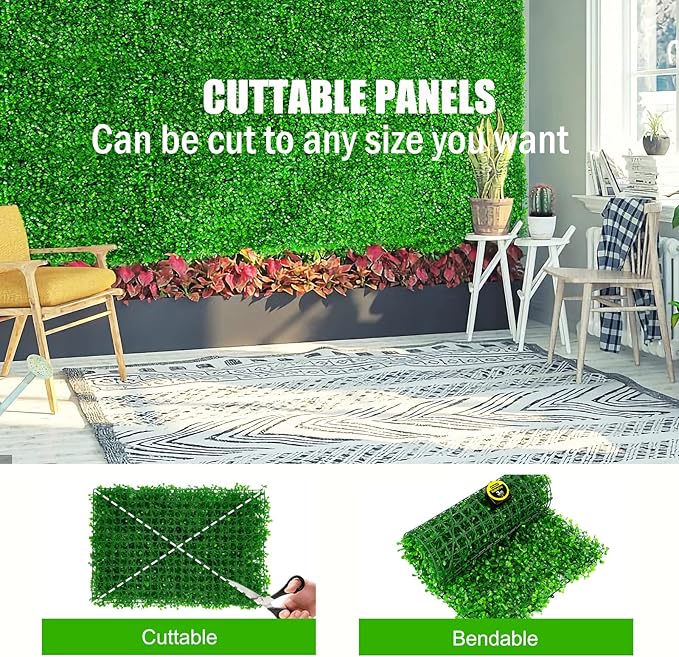 24PCS Boxwood Panels, 24"x16" Artificial Boxwood Hedge Panels, Grass Wall Panels, UV Protected Suitable for Garden, Fence, Backyard Wall Decoration