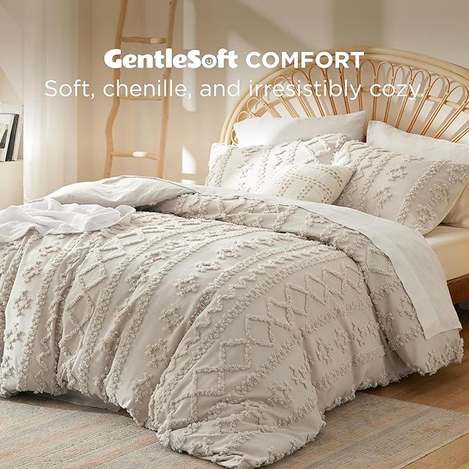 Bedsure Boho Duvet Cover Queen Size, Soft & Comfortable Elegant Design Boho Bedding for Decoration, Machine Washable Comforter Cover for All Seasons,Includes 1 Duvet Cover & 2 Pillow Shams,Linen