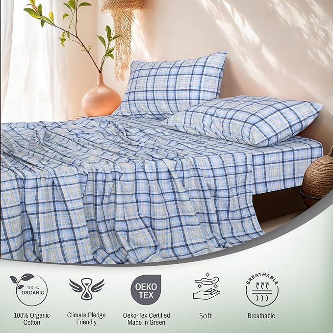 RUVANTI 100% Organic Cotton Sheets California King, Percale Weave, GOTS Certified, 4-Piece Set, Deep Pocket 13", Crisp & Breathable, Soft Durable Bedding, Sábanas Algodón Orgánico – Pastel Print