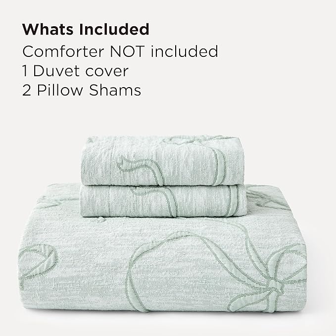 Bedsure Green Duvet Cover King Size with Bowknot Jacquard Design, Soft and Elegant Boho Bedding Set, Luxurious Craftsmanship for a Stylish Bedroom,Includes 1 104"x90" Duvet Cover & 2 Pillow Shams