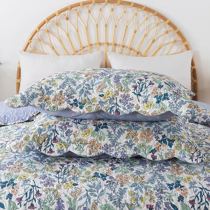 HoneiLife Quilt Sets Queen Size - Floral Quilt 3-Piece,Botanical Bedspreads Wildflower Coverlets for Queen Bed,Microfiber Bed Cover, Queen Quilt Bedding Set All Season Quilts-Variety