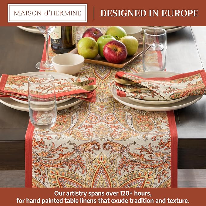 Maison d' Hermine Table Runner 100% Cotton Double Layer Table Runners 108 inches Long for Thanksgiving Christmas Decorations Home Kitchen Dining Party Wedding (Kashmir Paisley, 14.5" x 108")