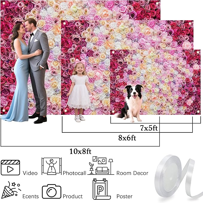 Rose Flower Wall Backdrop 12X10 ft Large Floral Photography Background for Indoor Outdoor Wedding Party Bridal Shower Baby Shower Engagement Shoot Photo Booth Decoration