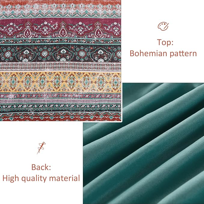 Cottolester Boho Queen Comforter Set 8 Pieces,Orange and Green Bohemian Striped Bed in a Bag,Paisley Soft Microfiber Bedding Comforter Set