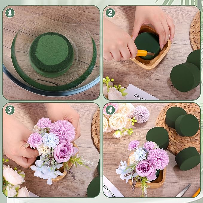 36 Packs Round Floral Foam Blocks Green Wet Dry Flower Foam Bricks 3.15 Inch DIY Flower Arrangement Supplies Kit Florist Block for Aisle Flowers Wedding Party Decorations