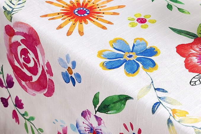 Maison d' Hermine Table Cloth Square Table 100% Cotton 54 x 54 Inches Tablecloth Reusable Decorative for Dining Room, Farmhouse, Home, Party, Festive & Wedding Spring Summer - Happy Florals - Sweety