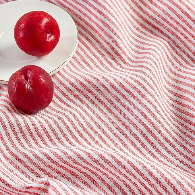 Solino Home Linen Striped Table Runner 108 Inches Long - Narrow Stripe 100% Pure Linen Red and White Dining Table Runner 14 x 108 Inch for Valentines, Winter, Spring, Easter