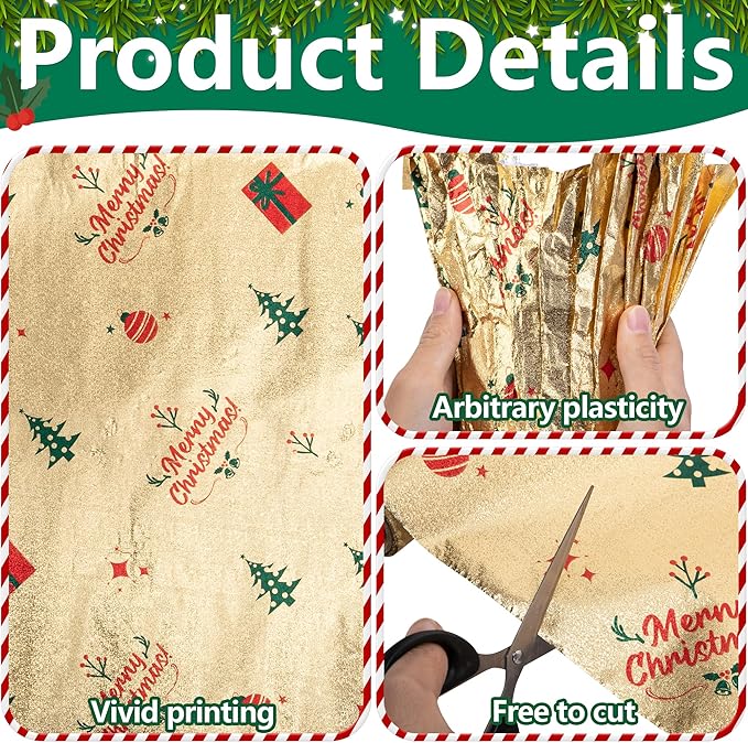 Adnee 2 Roll 10 Yard Floral Foil Plant Pot Covers, Matte Texture Christmas Plant Pot Foil with Patterns, Golden Floral Pot Wrapping Paper for Christmas Home Flower Pot DIY decor