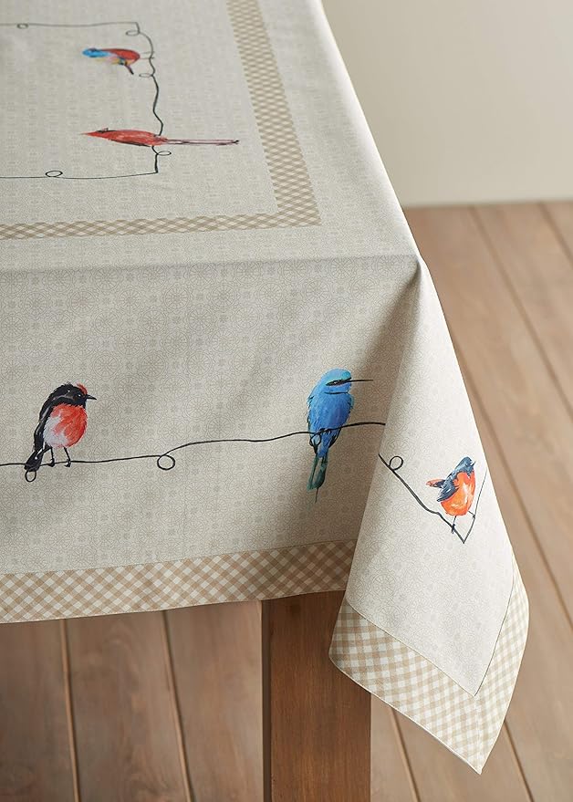 Maison d' Hermine Table Cloth Rectangle Table 100% Cotton 60 x 120 Inches Tablecloth Reusable Decorative for Dining Room, Farmhouse, Home, Party, Festive & Wedding Spring Summer - Birdies On Wire