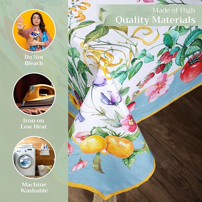 Maison d' Hermine Table Cloth Rectangle Table 100% Cotton 70 x 108 Inches Tablecloth Reusable Decorative Everyday Use for Dining Room, Farmhouse, Home, Party, Festive & Wedding Spring Summer - Giverny