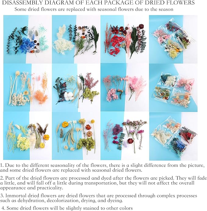 3 Packs Real Natural Dried Flowers for Making Mobile Phone Case Candle Handmade Crafts Epoxy Resin Pendant Necklace Jewelry DIY Accessories,Mixed Multi-Color Dried Flowers(Random Shipping 3 Packs)