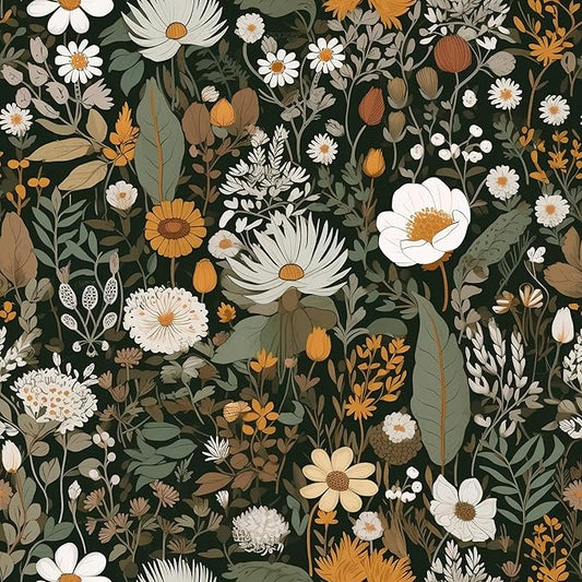 Peel and Stick Floral Wallpaper: Vintage Boho Removable - 17.71x236.2 Inch Watercolor Wild Flower Daisy