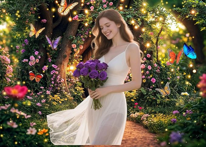5X3ft Enchanted Forest Backdrop Fairy Tale Garden Wonderland Floral Butterfly Photography Background for Kids Girl Baby Shower Birthday Party Decoration Banner Cake Table Photo Booth Props