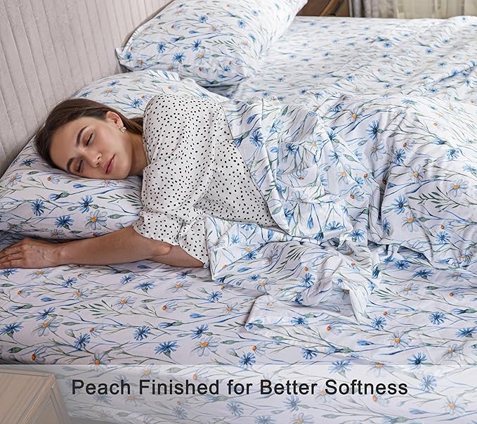 RUVANTI 100% Organic Cotton Sheets Twin XL, Percale Weave, GOTS Certified, 3-Piece Set, Deep Pocket 15", Crisp & Breathable, Soft Durable Bedding, Sábanas Algodón Orgánico – Daisy Bud