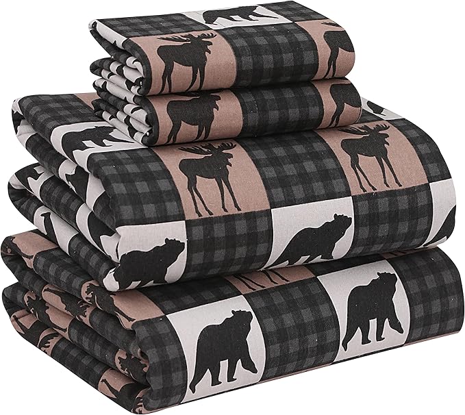 RUVANTI Flannel Sheets Queen Size - 100% Cotton Double Brushed Bed Sheets, Deep Pockets 16 Inches Queen Sheet Set, All Seasons Breathable & Extra Soft - Warm & Cozy, 4 Piece, Wilderness Plaid
