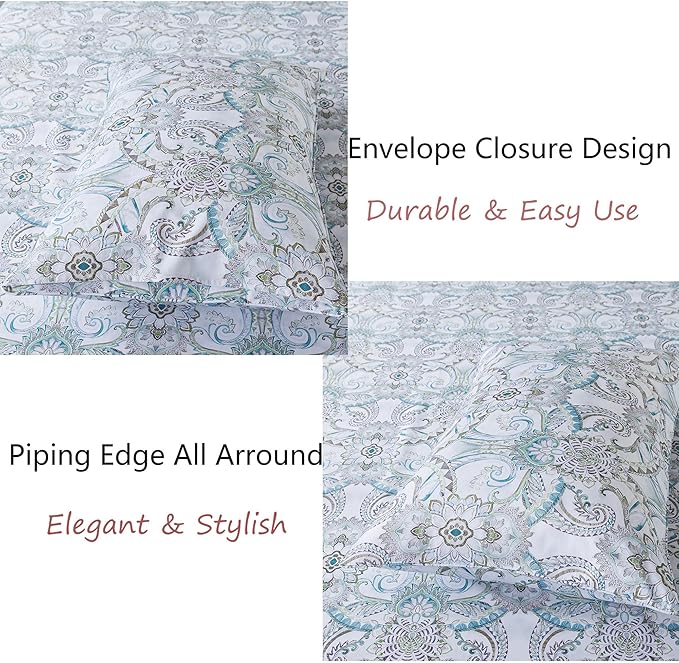 FADFAY Blue Paisley Sheets Set Full Classic Boho Paisley Bedding Luxurious Bohemian Damask Paisley Bed Sheet Breathable 100% Egyptian Cotton 800 Thread Count Deep Pocket Fitted Sheet 4Pcs, Full Size